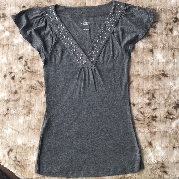 ๐NWOT Express Sexy Basic Gray Tee.Size XS๐๐๐ - Picture 2 of 3